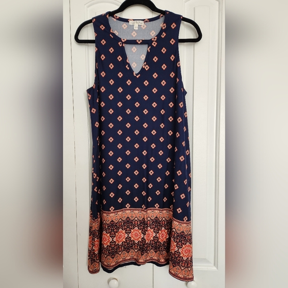 nine britton Navy & Paisley Print Dress Size L - Picture 1 of 4